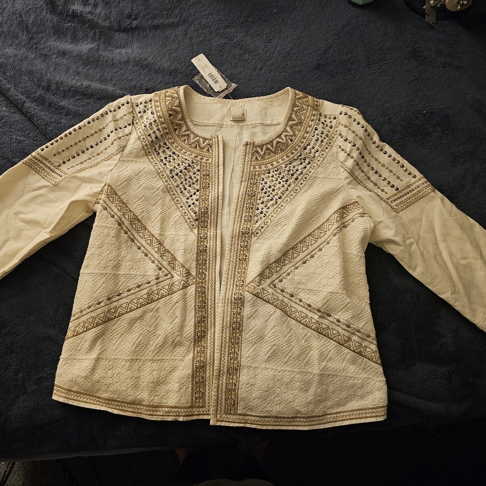 Chico's Elegant Cream and Gold Jacket NWT